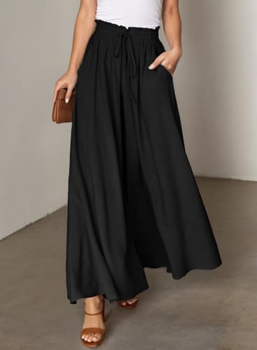 Image of Dokotoo Pants for Women Casual Elastic Waist Wide Leg Pants with Pockets