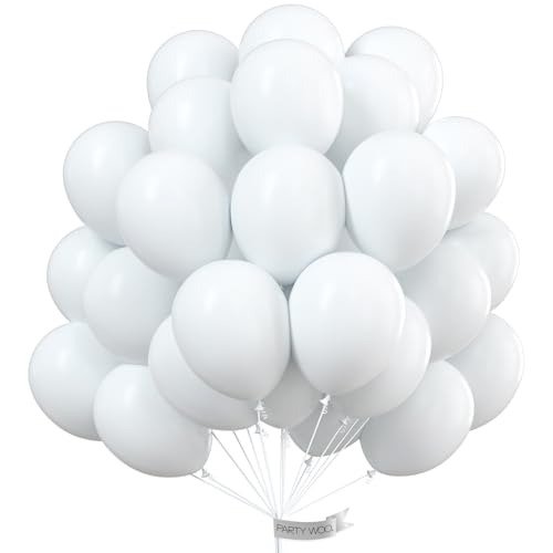 Image of PartyWoo White Balloons 100 pcs 10 Inch Matte White Latex Helium Balloons for Wedding Bridal Graduation Engagement Baby Shower Gender Reveal Easter Anniversary Birthday Party Decorations White-Y13