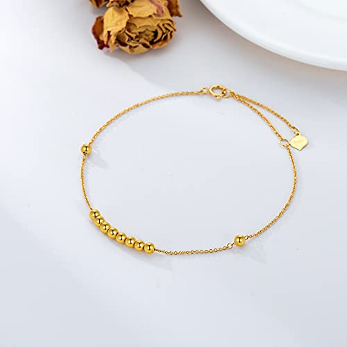 14K Solid Gold Beads Bracelet for Women, Dainty Gold Bead Ball Bracelet with Thick Cable Chain Jewelry Anniversary Birthday Gift for Her, Mom, Wife, 6.5"-8.1"3