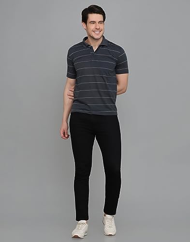 Image of INKKR Men's Striped Polo Neck Cotton Blend Multicolor T-Shirt