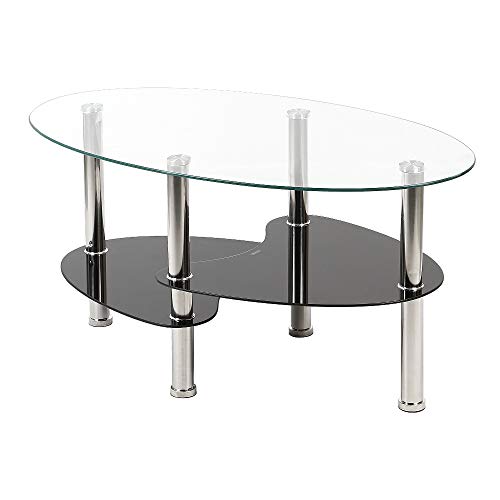 Table Basse en Verre, Table de Salon,90 * 50 * 43cm (Transparent, Noir) Cover