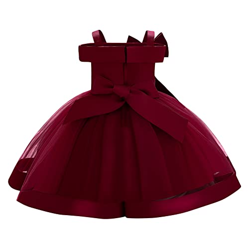 Baby Flower Girl Dress Toddler Bowknot Tulle Floral Formal Wedding Bridesmaid Dresses First Communion Baptism Church Christening Birthday Dress Tea Party Prom Ball Gown Burgundy 2-3 Years