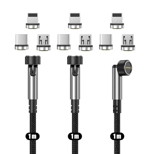 N. NETDOT Cable Magnético,3in1 Gen12 Carga Rápida y Transferencia de Datos para Teléfonos Micro-USB,USB-C Viene y i-Product - 1m / 3 Pack Black