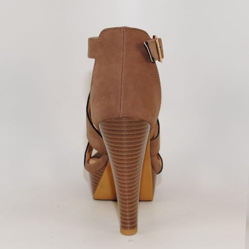 Image of Open Toe Ankle Strap Sandal - Western Bootie Stacked Heel Open Toe Cutout Shoes