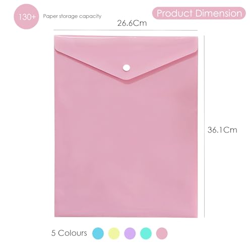 Image of Shuban A4 Plastic File Folder Document Organizer, Plastic File Holder with Snap Button, Waterproof Certificate Folder for Office, School, Home (Style-2-Plain Folder - 10 Pcs -Multi Color)