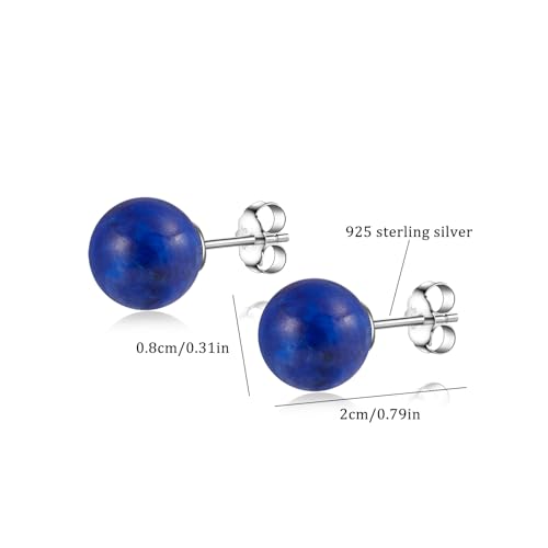 Natural Stone Stud Earrings for Women 8mm Sterling Silver Genuine Gemstone Earrings Handmade Sterling Silver Crystal Stud Earrings for Women2