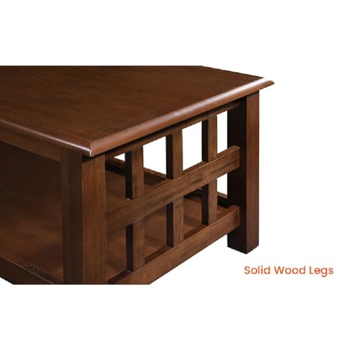 Image of Royaloak Sepang Malaysian Wooden Coffee Table | Beveled Design with Solid Wood Veneer | Sturdy Solid Wood Legs | Bottom Shelf for Extra Storage | Ideal Cofee Table Wooden for Contemporary Living Rooms