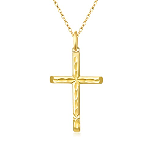SISGEM Solid 14K Gold Cross Necklace, Real Gold Faith Cross Pendant Necklace Religious Jewelry for Women Anniversary Birhtday Mother's Day Jewelry Gifts for Mom, Wife, 16+2 Inch