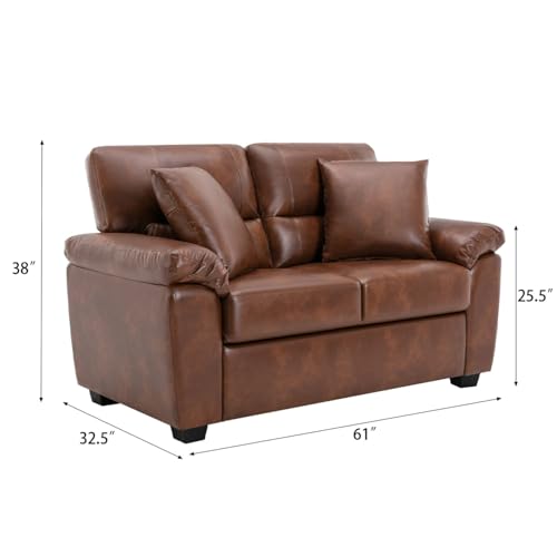 Image of Anderson 3+2 Seater Sofa Set | Sectional Sofa 5 Seater 3 Plus 2 | 5 Seater Leather Sofa for Living Room Office | Leather Sofa Set 5 Seater Tan | Leatherette Sofa Tan Brown Color