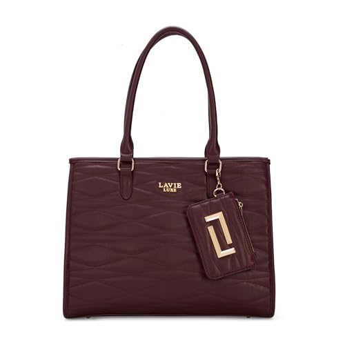Image of Lavie Luxe Women's Lucie Quilted Large Box Tote Handbag | Tote Bag for Work | Ladies Purse | Stylish Shoulder Bag | Gift for Women