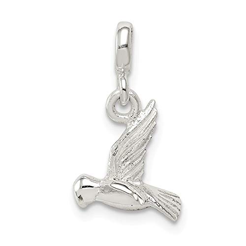 Solid 925 Sterling Silver Small Charm Pendant Bird Enhancer (21mm x 11mm)