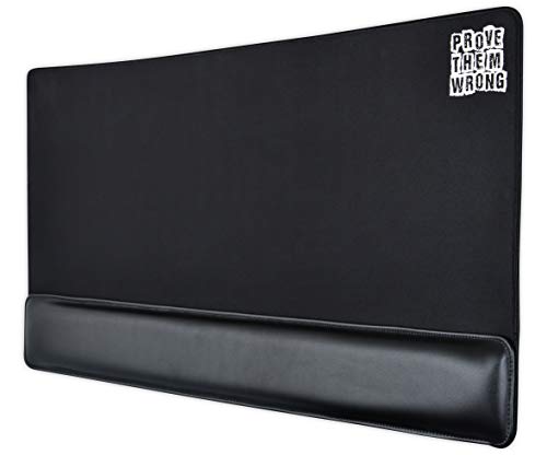31.5"x15.75"x.16" HAE Premium Large XL Gaming Mouse Pad with Keyboard Wrist Support. 1" Thick Memory Foam Wrist Rest. Waterproof Smooth Office and Gaming Mouse Pad with Stitched Edges.
