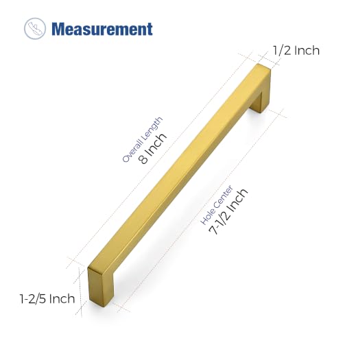 Image of Ravinte 10 Pack Kitchen Gold Cabinet Handles 7-1 /2 Inch Hole Center Stainless Steel Square Cabinet Pulls for Dresser Drawer Cupboard Handles with Screwdriver