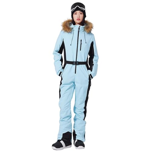 Combinaison de ski avec col en fourrure amovible manteau chaud et ceinture ajustée femme