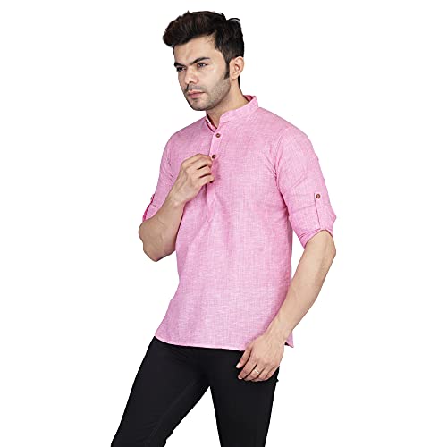 Image of TAHVO Men's Casual Cotton Kurta Shirt, Short Kurta