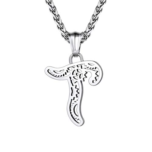 bandmax Collier Homme avec Pendentif Lettre T en Acier Inoxydable Chaîne 55cm/3mm avec Charm Initiale Punk Style Cover