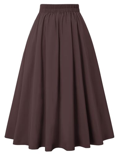 Belle Poque Women's Vintage High Waist Pleated Midi A-Line Skirt with Pockets2