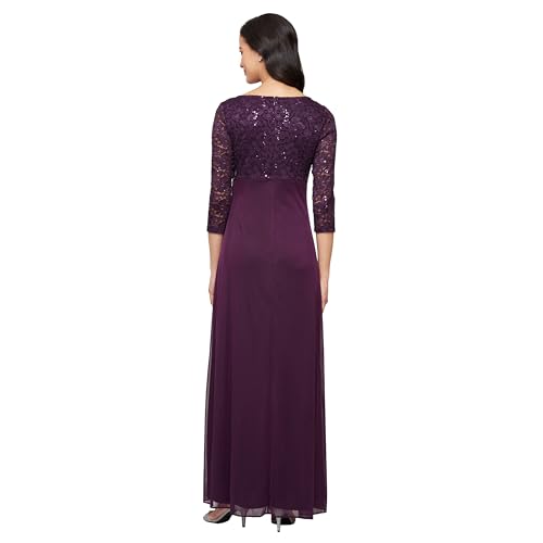 Image of S.L. Fashions Women's Long Mother of the Bride Dress with Stretch Lace Bodice & Hip Embellishment (Petite and Regular Sizes)