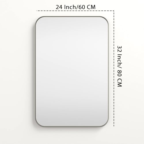 Image of Art Street Frameless Unframed Wall Mount Rectangular Mirror ? Curve Edges, Smooth Corners, Stylish Bathroom Mirror ? Suitable for Bathroom, Bedroom, Living Room, Dressing Room, 60x80 CM