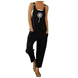 Generisch Damen Jumpsuit mit lässigem Modedruck und Lockerem Hosenträger und Buttondown-Latzhose (Black, S)