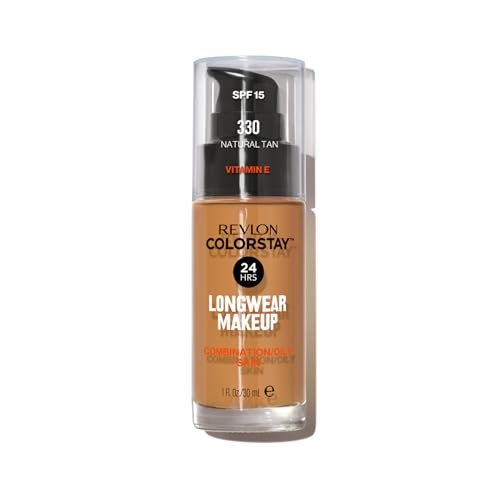 Image of Revlon Liquid Foundation, ColorStay Face Makeup for Combination & Oily Skin, SPF 15, Longwear Medium-Full Coverage with Matte Finish, Natural Tan (330), 1.0 Oz