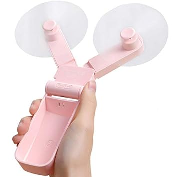 Ronessy Travel Fan Hand Fan Personal Fan Handheld Fan Battery Operated Rechargeable Portable Pocket Fan(Dual Head, Pink2)