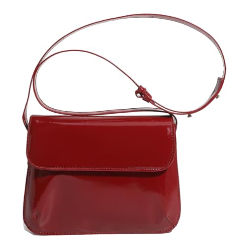 Bolsa feminina elegante de couro envernizado com alça superior brilhante, Jujuba vermelho, 8.8 x 2.3 x 5.2 inches