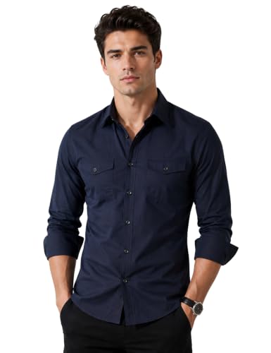 Image of Men's Double Flap Pocket | Regular Fit | Solid Spread Collar | Versatile Everyday Office Wear Comfortable |Stylish Design | Shirt