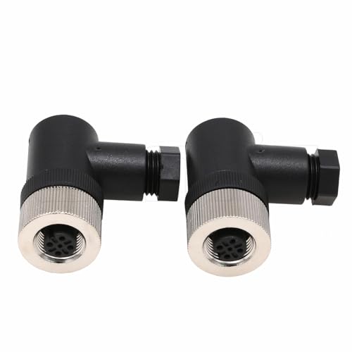 Image of M12 4 Pin Female Connector, 12mm A Code Right Angle Industrial Circular Connector, Unshiled Field Assembly Wireable Sensor IP67 250V 4A AC /DC 2pcs
