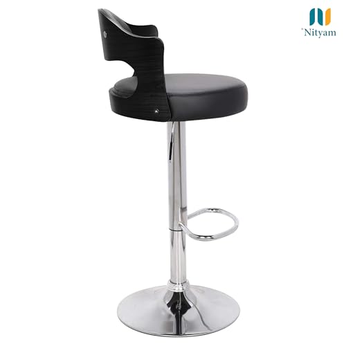 Image of Nityam Modern Style Bar Stool Chair for Kitchen Home Office Counter Shop, Adjustable Height with 360 Degree Rotate Swing, U Shape Back Rest, Comfort & Soft Seat, (Color-Black, Set of 2)