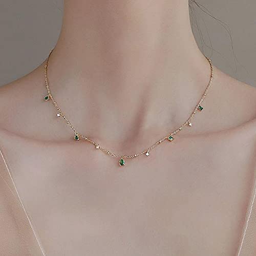 Inateannal Boho Smaragd Halskette Grün Smaragd Edelstein Halskette Wassertropfen Smaragd Halskette Kette Gold Cz Kristall Choker Halskette Schmuck Für Frauen Und Mädchen