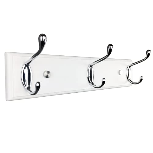 Lomejii Wooden Wall Coat Rack with 3 Silver Hooks, 31 cm, Strong Hook Rail for Hat Bag - Image 2