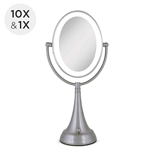 Zadro LEDOVLV410 - LED Lighted 10X/1X Oval Vanity Mirror with Satin Nickel Finish