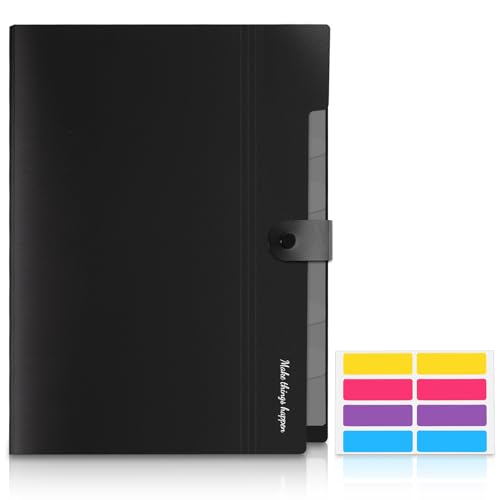 KONVINIT Dokumentenmappe mit fächern a4, Fächermappe 7 Fächern Document Organizer Mappen Ordnersystem A4 Mappe mit 8 Tasche Schul Büro Organizer Mappe File Folder,schwarz