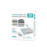 ZOESTORAGE 10 Pack Space Saver Vacuum Storage Bags Travel Vacuum Bags for Luggage Clothing Compression Bags for Travel Essentials No Vacuum or Pump Needed
