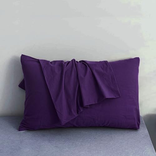 Image of Soft Pillow Covers 20 x 30 Inches - 100% Egyptian Cotton 400 Thread Count Set of 2 Pillow Cover Set Envelope Closure Hotel Quality Pillowcase - Plum
