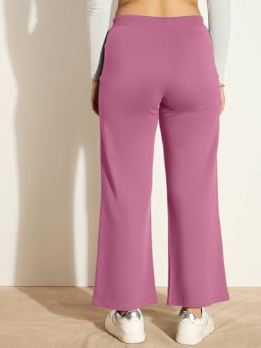 Image of Vogaan Women's Cotton Blend Wide Leg Pants | Drawstring Waist Casual Solid Track Pants for Women