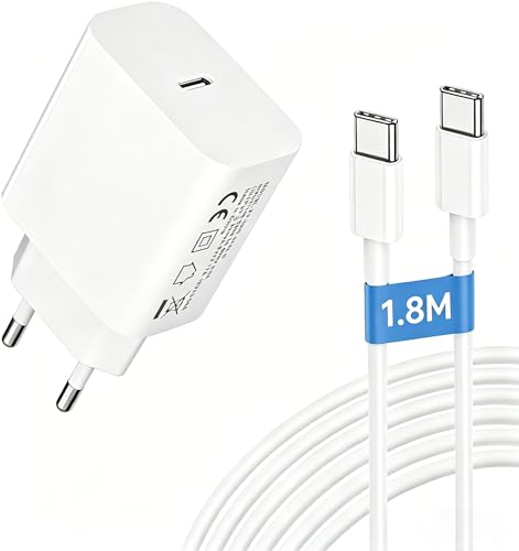 Cargador Samsung Carga Rapida 25W, USB C Carga PD3.0 para Samsung Galaxy S24 Ultra/S23/S22 Ultra/S22+/S21 FE/S20/S10/S9/S8/A53 5G/A15/Note, Enchufe Tipo C Cargador Rapido con Cable 1.8M