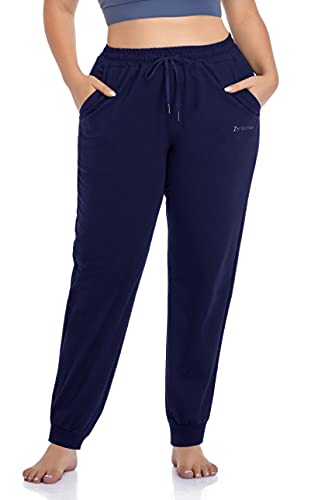 Zerdocean Women's Plus Size Joggers Pants Active Sweatpants Tapered Workout Yoga Lounge Pants With Pockets Navy 2X #TOP27
