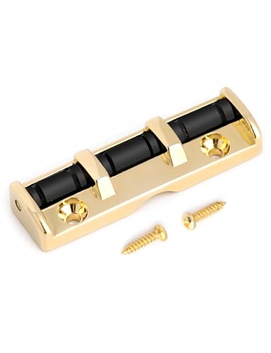 Rubatone Metal Roller Guitar Nut 3 Saddles 6 String with Screws Compatible with Strat or Tele Electric Guitar Accessories Gold.