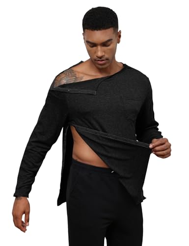 Poriff Unisex Post Shuolder Surgery Shirts for Recovery Full Tear Away Snap Long Sleeve Men Chemo Port Shirts for Women2