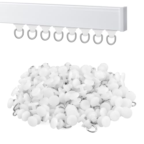 SATUY 100Pcs Plastic Curtain Track Glider Ceiling Sliding Curtain Track Hooks Shower Curtain Pulley for Window Shower Curtain TracksWhite