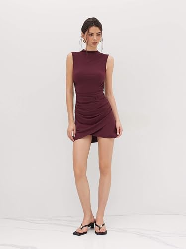 CIDER Women's Summer Mini Dress Cocktail Dress Mock Neck Sleeveless Ruched Short Dresses Trendy 20252
