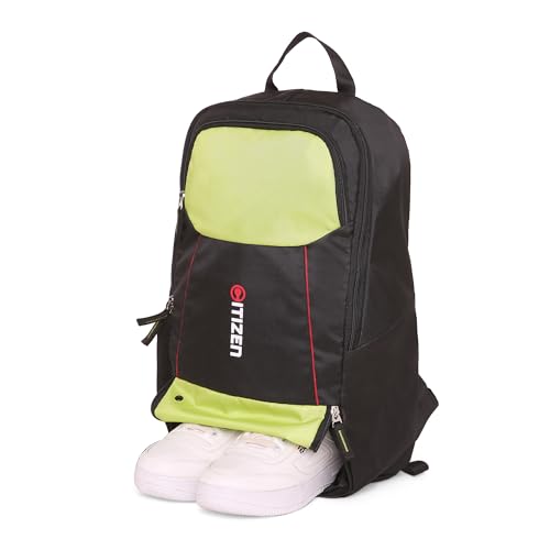 Image of Citizen Ultimate Gym Bag 17L - Quick Access Pocket, Separate Shoe Compartment, Bottle Holder, Reflective Strips for Safety, Adjustable Shoulder Strap, Lightweight-Men & Women-Black Lime