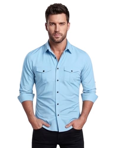 Image of Men's Double Flap Pocket | Regular Fit | Solid Spread Collar | Versatile Everyday Office Wear Comfortable |Stylish Design | Shirt