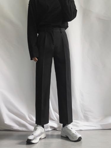 Men's Black Casual Ankle Pants Straight Relaxed Wide Leg Dress Trousers Pants for Men3