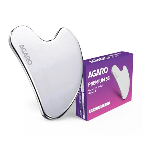 Image of AGARO Premium Stainless Steel Gua Sha Tool - Facial Massager for Face, Neck & Eyes, Tightens Skin, Reduces Wrinkles & Relaxes Muscles, improve circulation, reduce puffiness, enhance skin elasticity