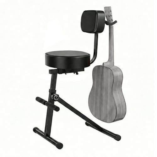 Augioth Guitar Stool， Adjustable Height Guitar Seat with Backrest – Ergonomic Padded Seat & Foot Support for Acoustic-Guitarist Throne、Drum Seat、Musician Stool