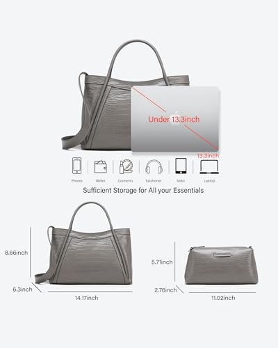 Image of NEWBELLA Tote Bag for Women, Vegan Leather Crossbody Shoulder Bag, Top Handle Satchel Purse for Work, Travel, Daily Use (Grey-1, for 13 inch laptop)