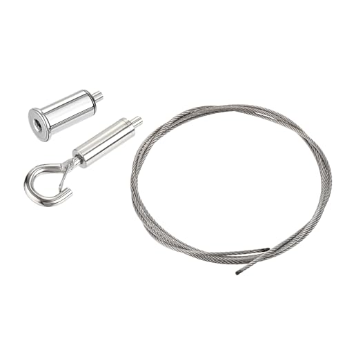 Image of uxcell Picture Hanging Wire Hooks Kit, 2Set 1.5M Adjustable Hanger Wire for Home Art Gallery Picture Display Kit, Load 33 Lbs, with 6Set Screws